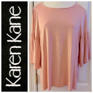 Karen Kane Tunic women’s sz M Peach Bell Flared 3/4 Sleeve, EUC, stretchy!